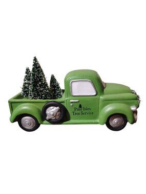 Department 56 Pine Isles Tree Service Green Truck Christmas Trees Figurine READ